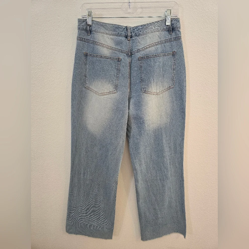 Why Dress NWT Embroidered Embellished Star Light Blue Denim Wide Leg Jeans Large - Picture 10 of 10